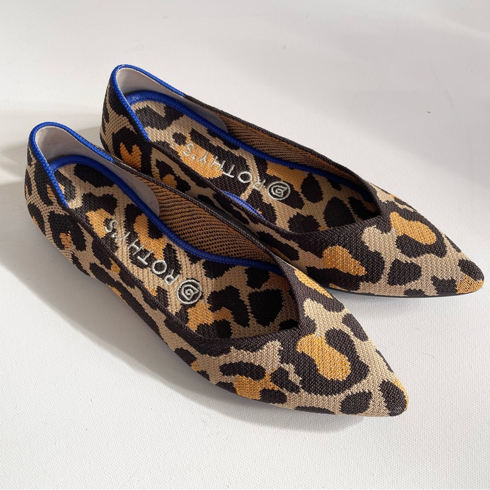 Rothy’s The Point Big Cat Flats Washable Cheetah Print Womens Size 7.5